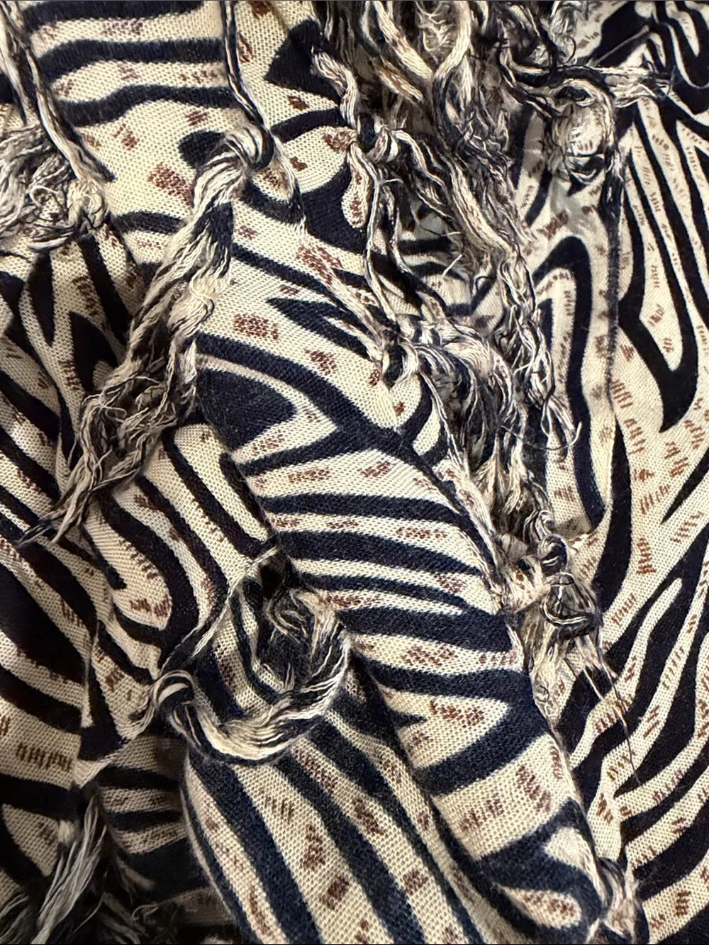 Arak Madu Viscose Scarf Wrap Zebra Print Soft Light Beige Black Fringed